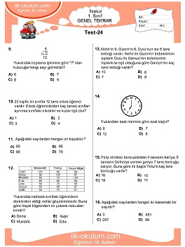 ilkokul 1. Sınıf Genel Tekrar Testleri 